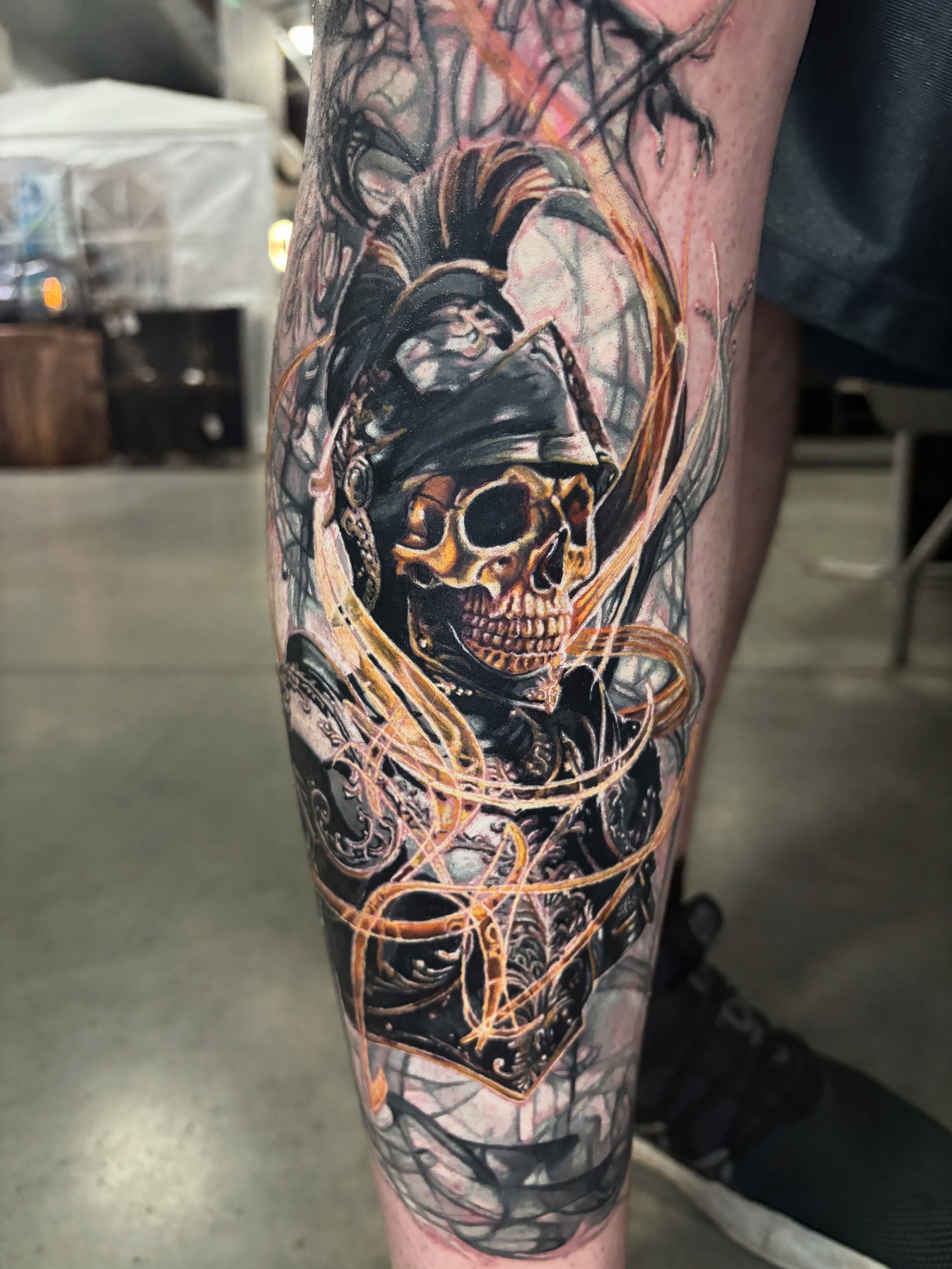 Roman soldier skull realism tattoo on the forearm by Jacee Hamilton