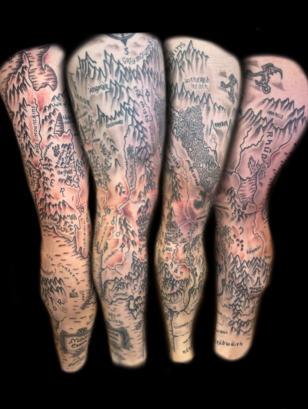 Middle-earth map sketch tattoo on the forearm by Nick Bones, Las Vegas, Nevada
