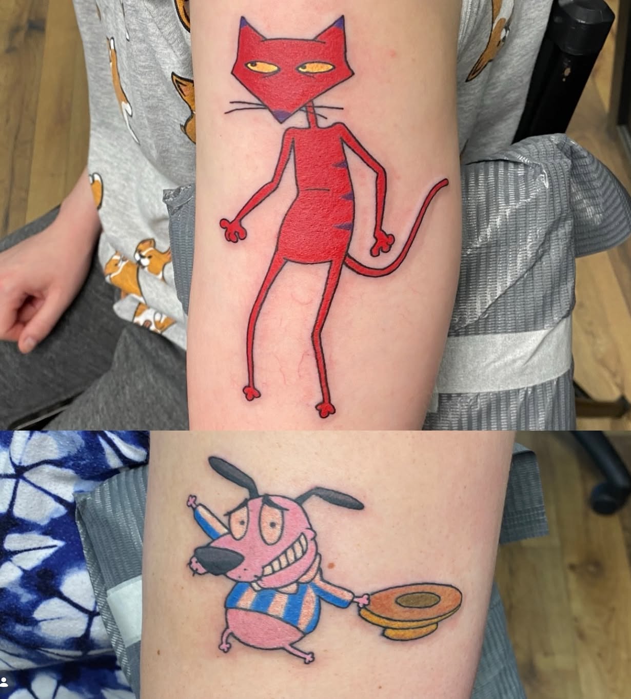 Red cat illustrative tattoo on the forearm by Destinee DeFriece