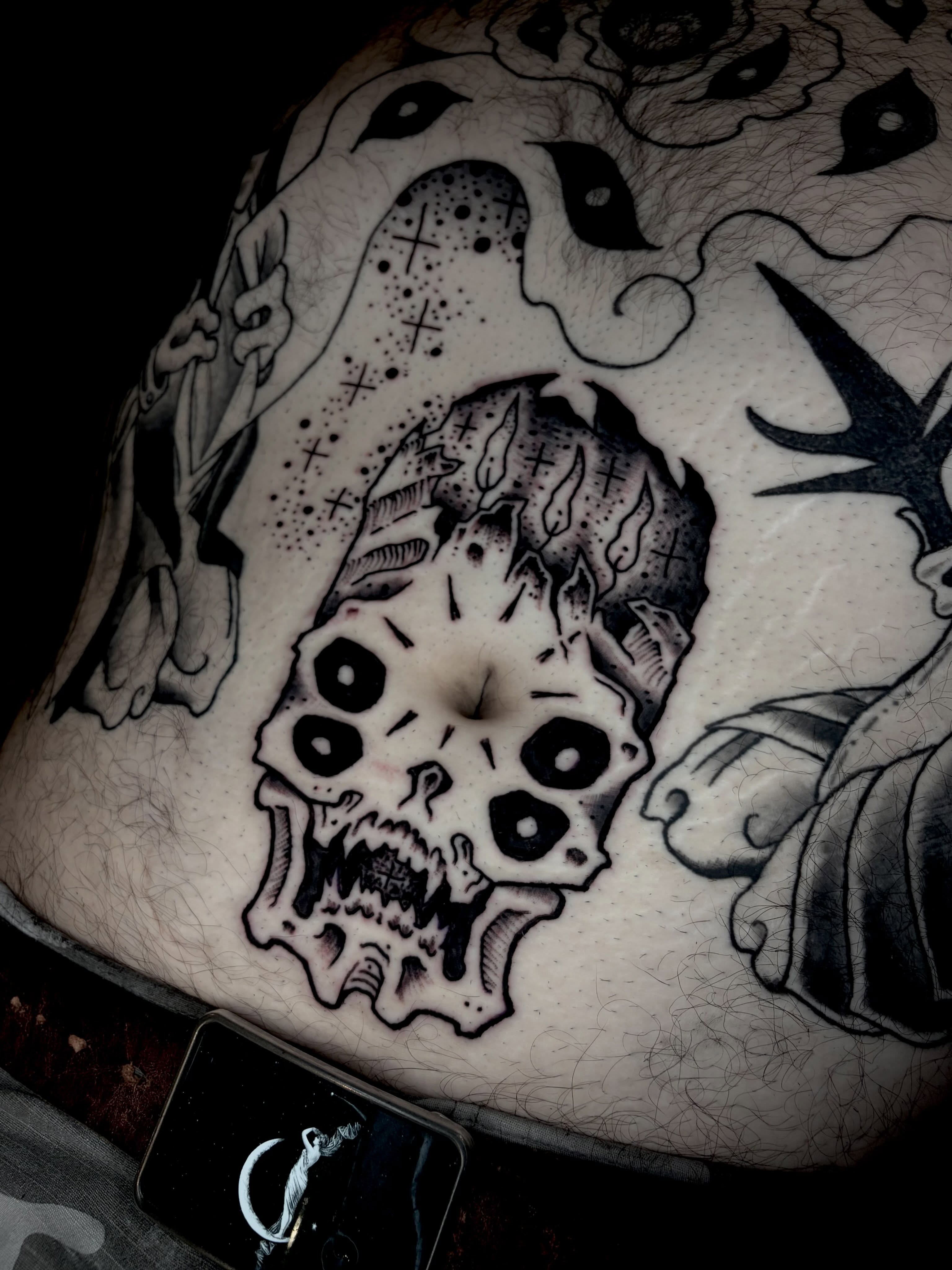 Skull American traditional tattoo on the torso by ✙ 𝐉𝐃 𝐒𝐩𝐫𝐨𝐮𝐥 ✙, Austin, Texas