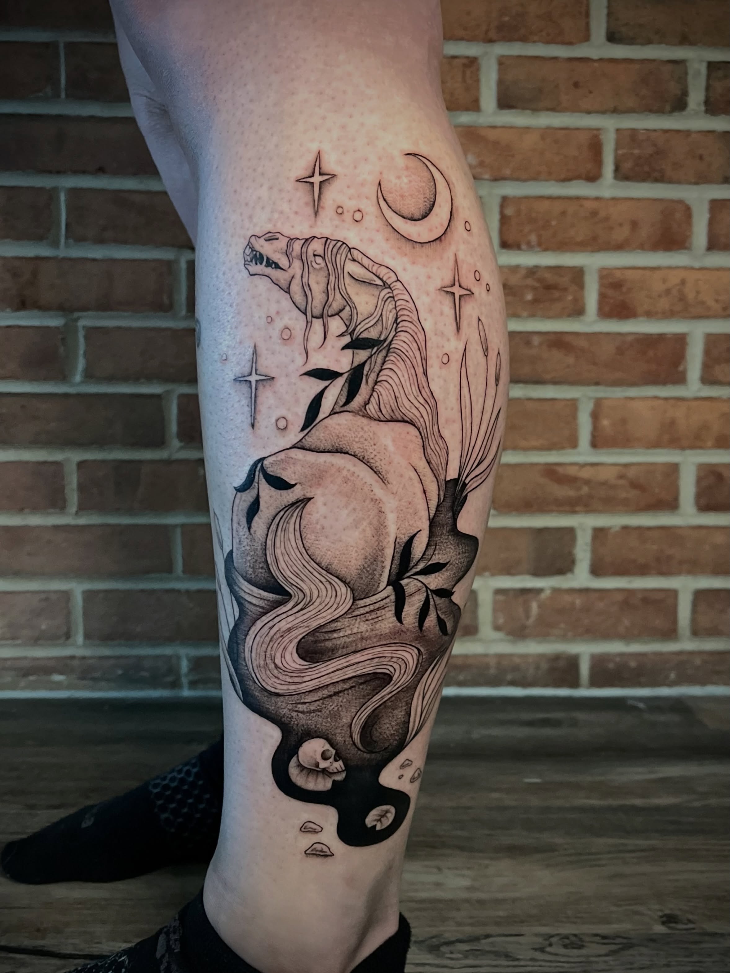 Tattoo by @fairyytaylzz — black_and_grey