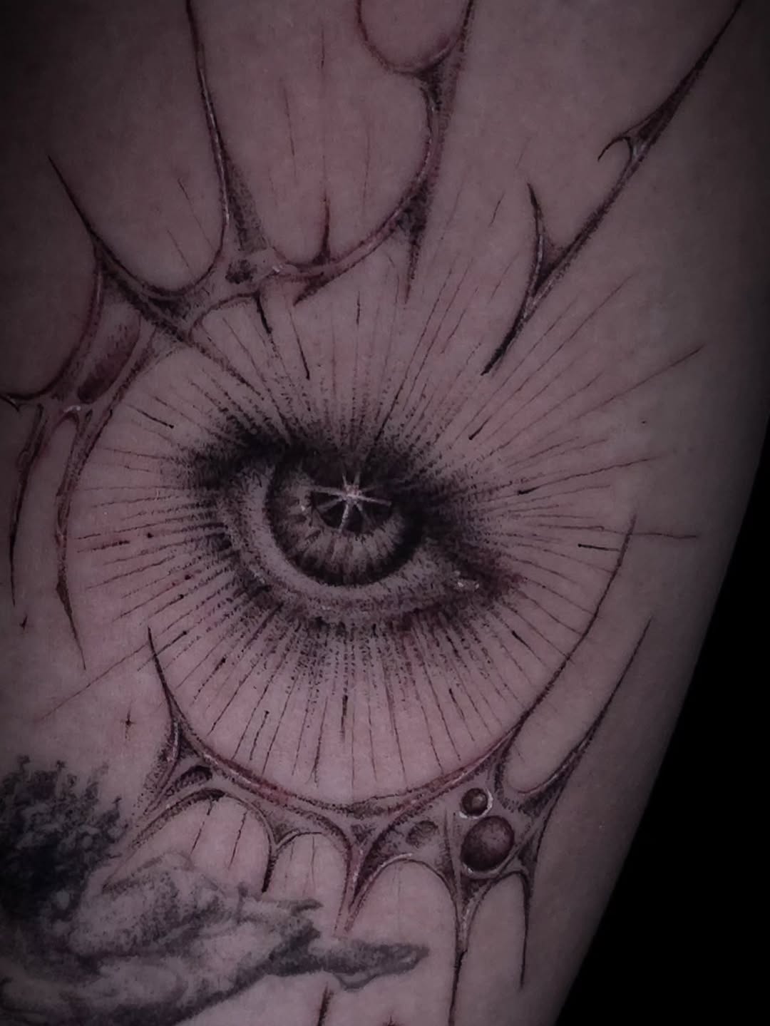 Tattoo by @ink_by_vi_tattoo — black_and_grey, dark_realism