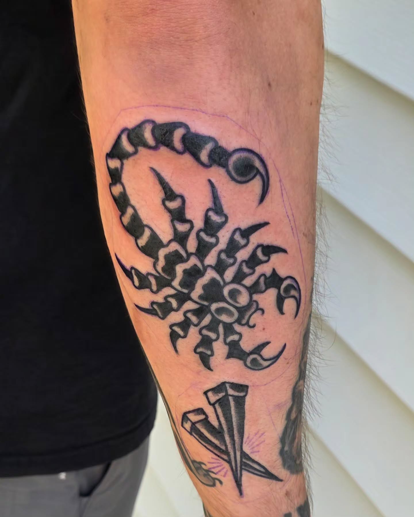 Scorpion black and grey tattoo on the forearm by J. Kirsch New Jersey Tattoo Artist