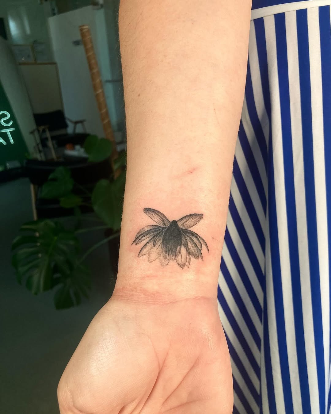 Flower on wrist fine line tattoo on the forearm by james <3