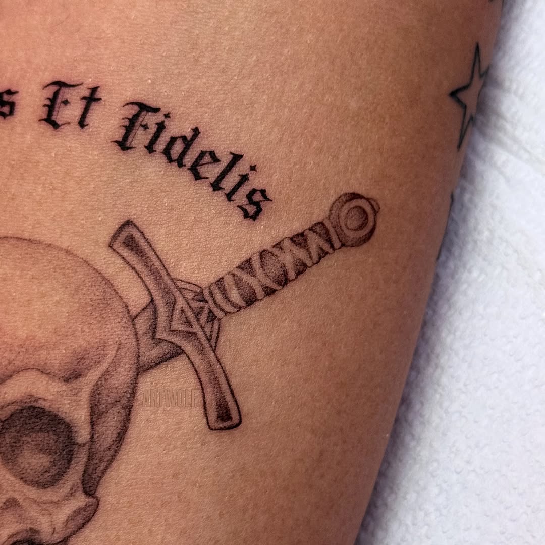 Tattoo by @artwolf β lettering_script, black_and_grey