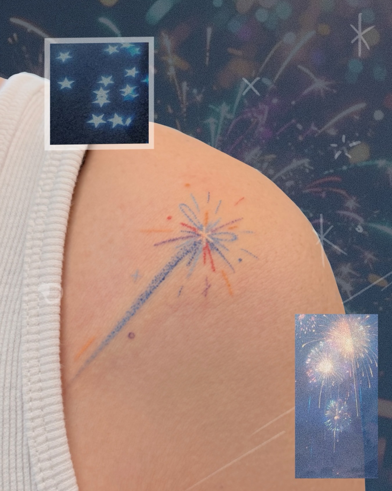 Fireworks new school tattoo on the shoulder by ❆소땀타투_클로버타투