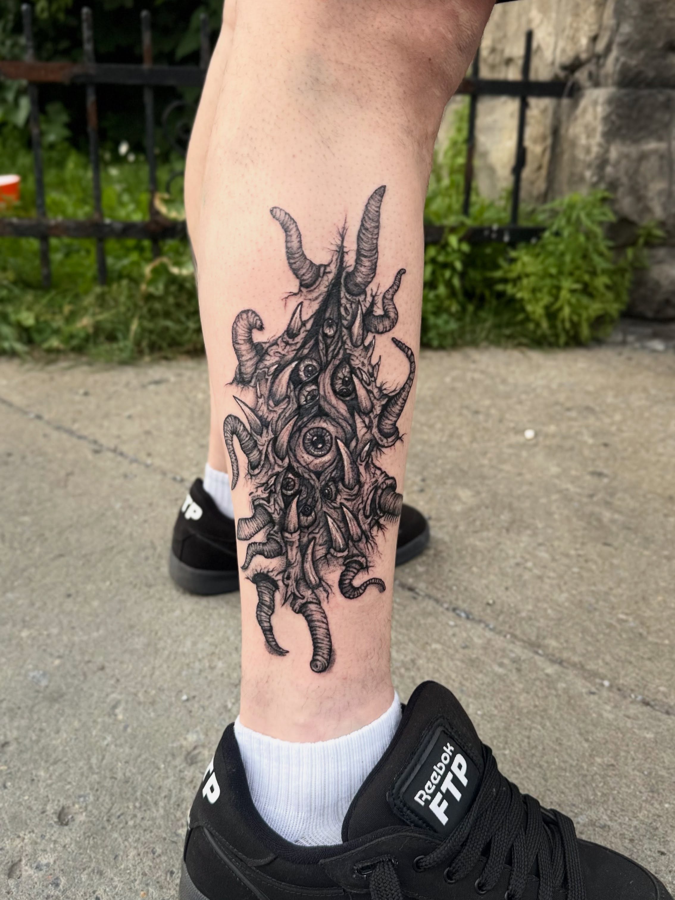 Tattoo by @my_dear__attention — black_and_grey, dark_realism