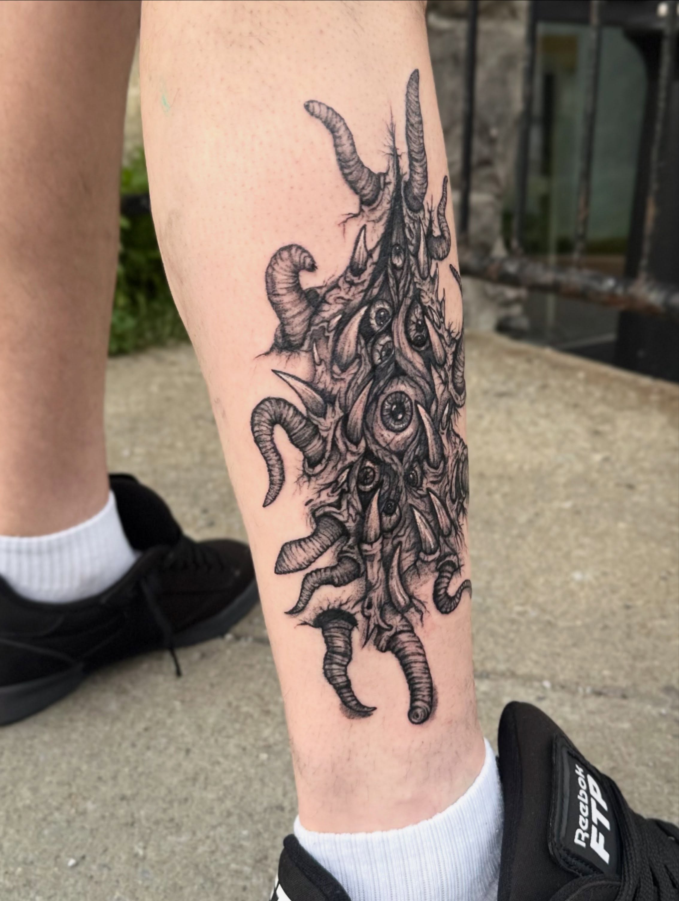 Tattoo by @my_dear__attention — black_and_grey, dark_realism