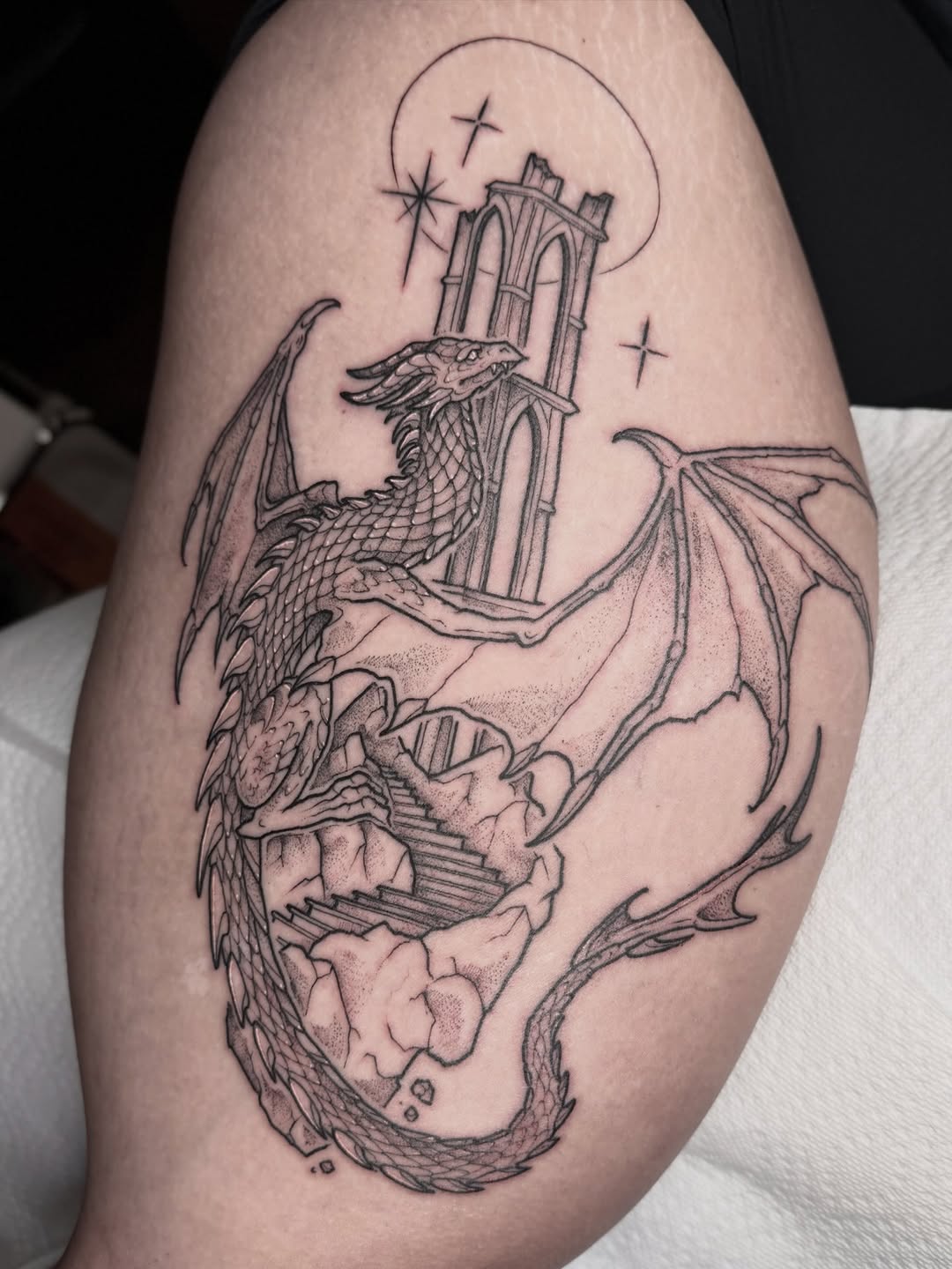 Tattoo by @anniebone_tattoo — illustrative, dotwork