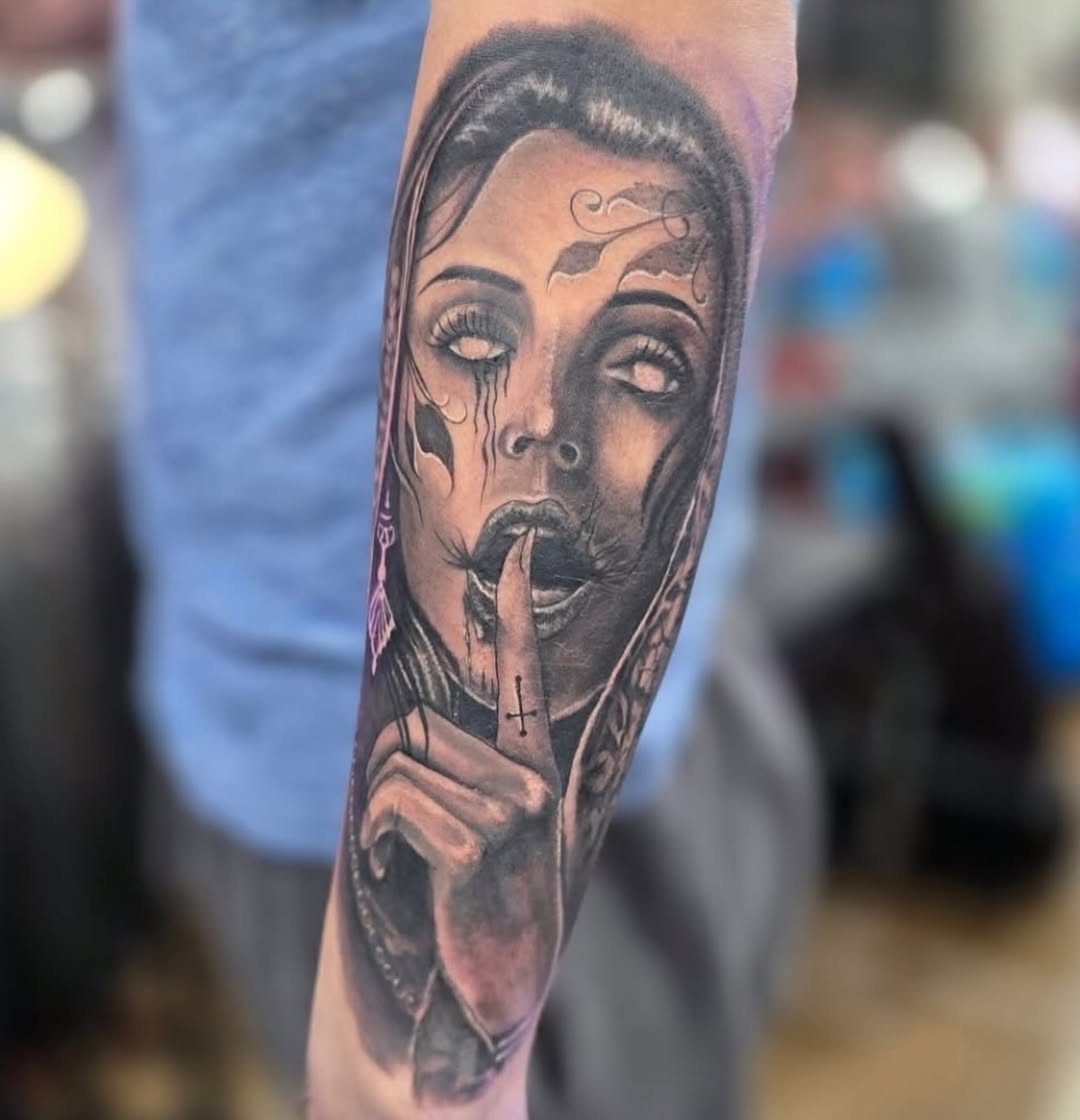 Tattoo by @noposfucktattoos — realism, black_and_grey