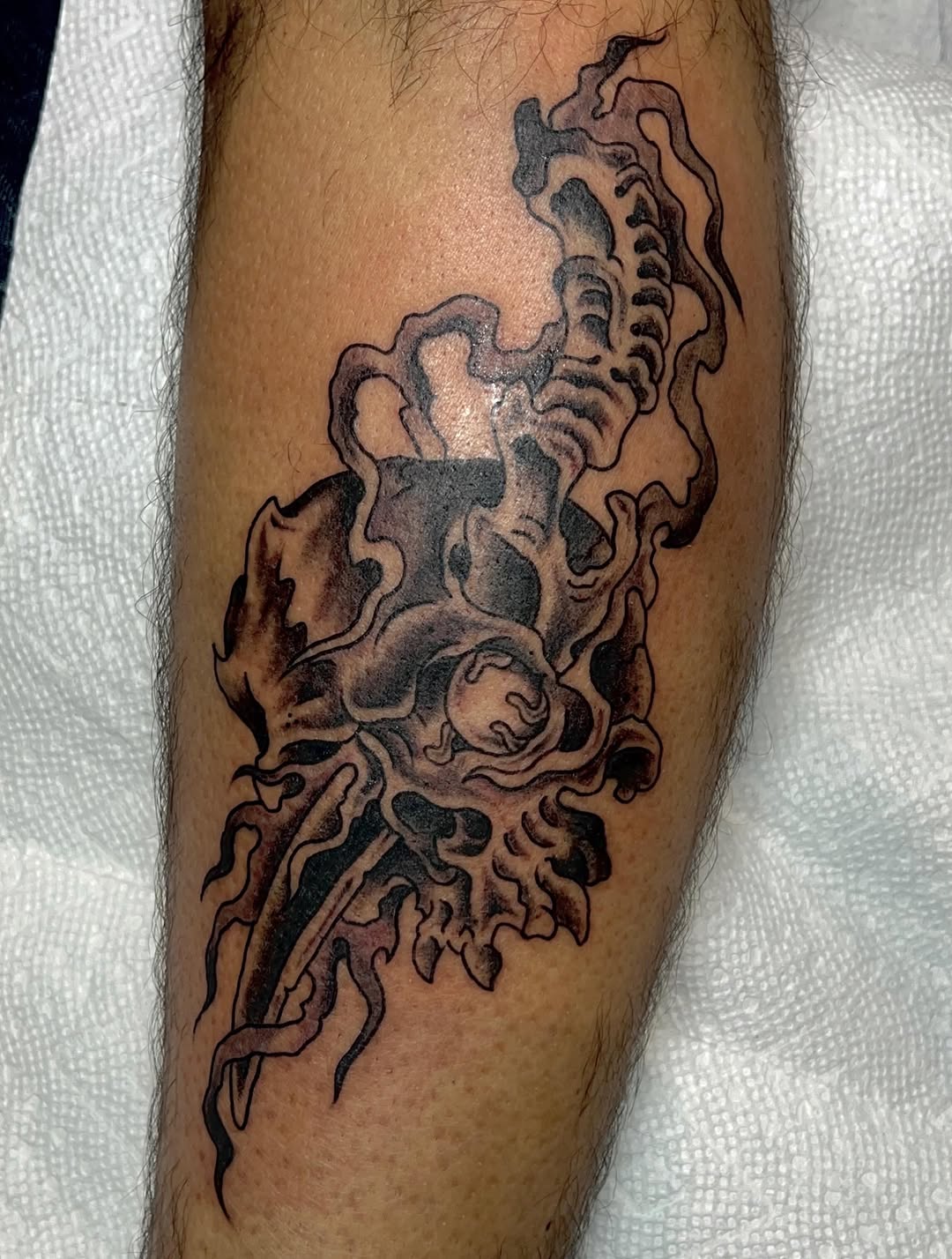 Tattoo by @caseylewistattoo — black_and_grey, dark_realism