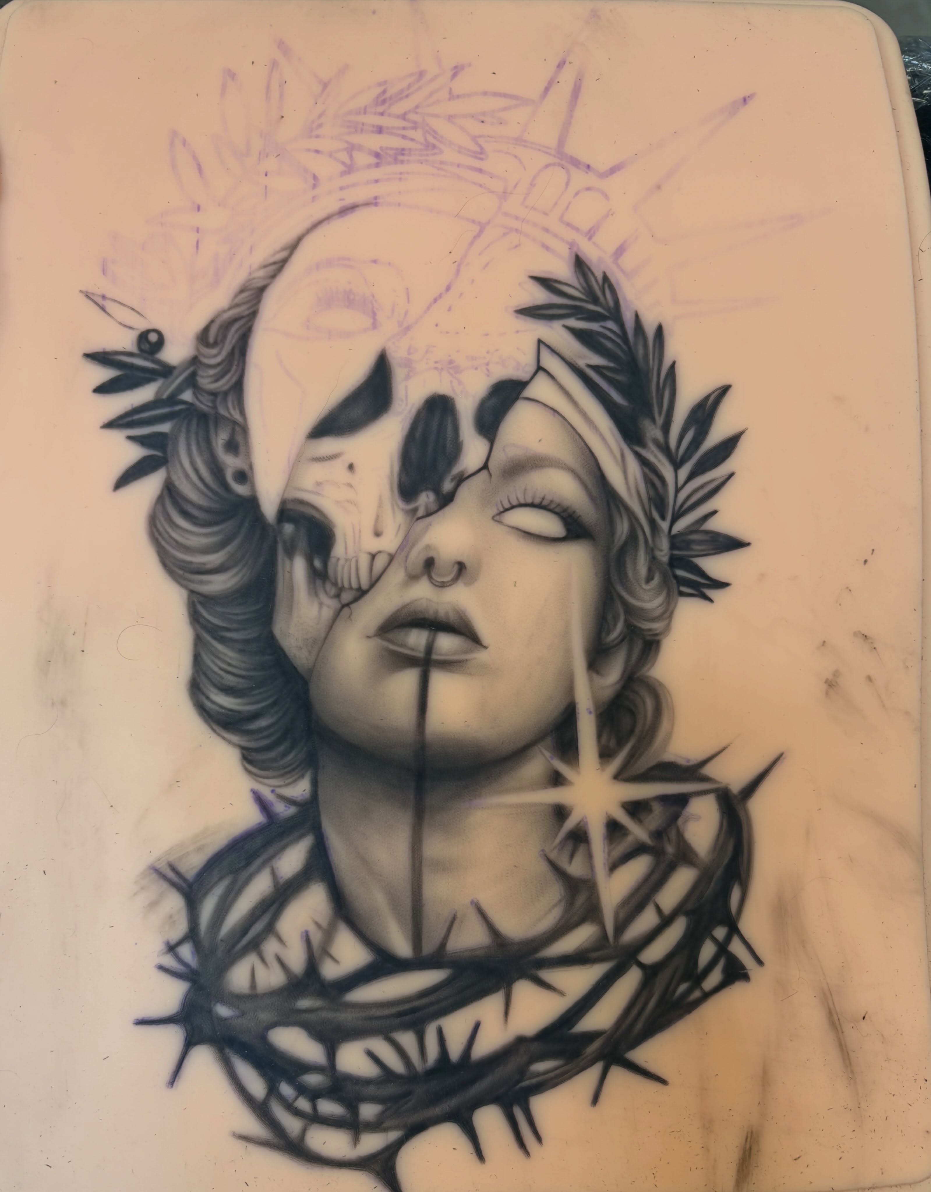 Woman with skull realism tattoo by ~KR¥$~