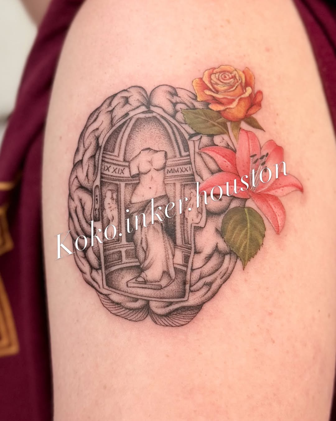 Tattoo by @koko.inker.houston — realism, dotwork