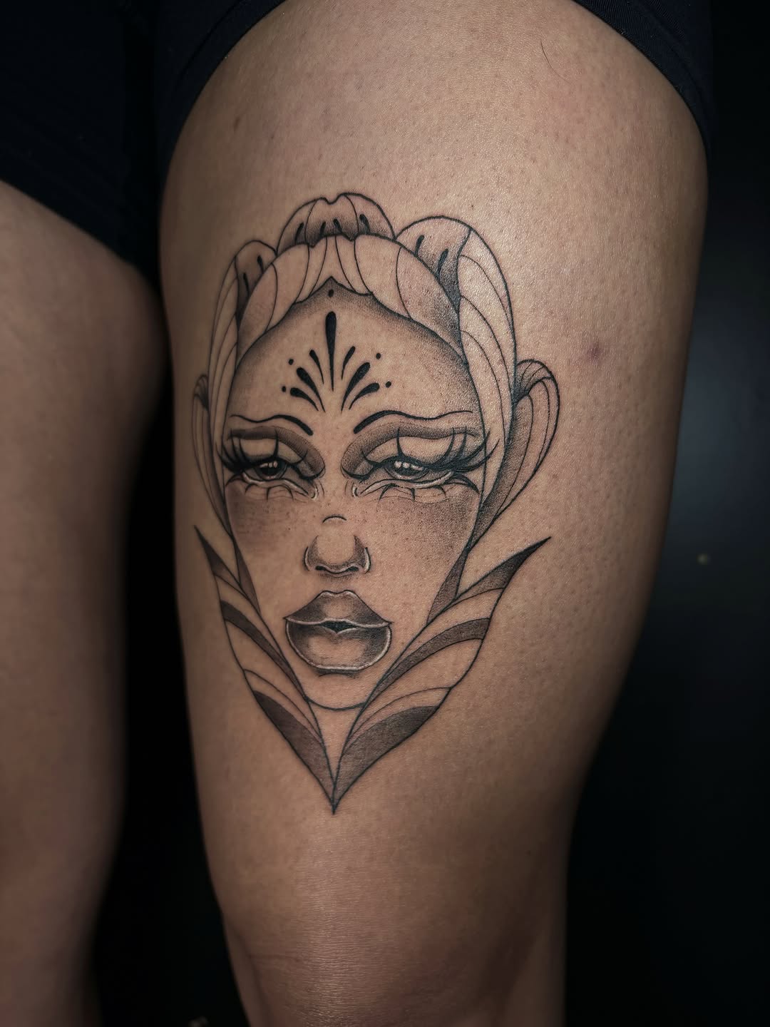 Tattoo by @harmonytattoo_ — black_and_grey, chicano