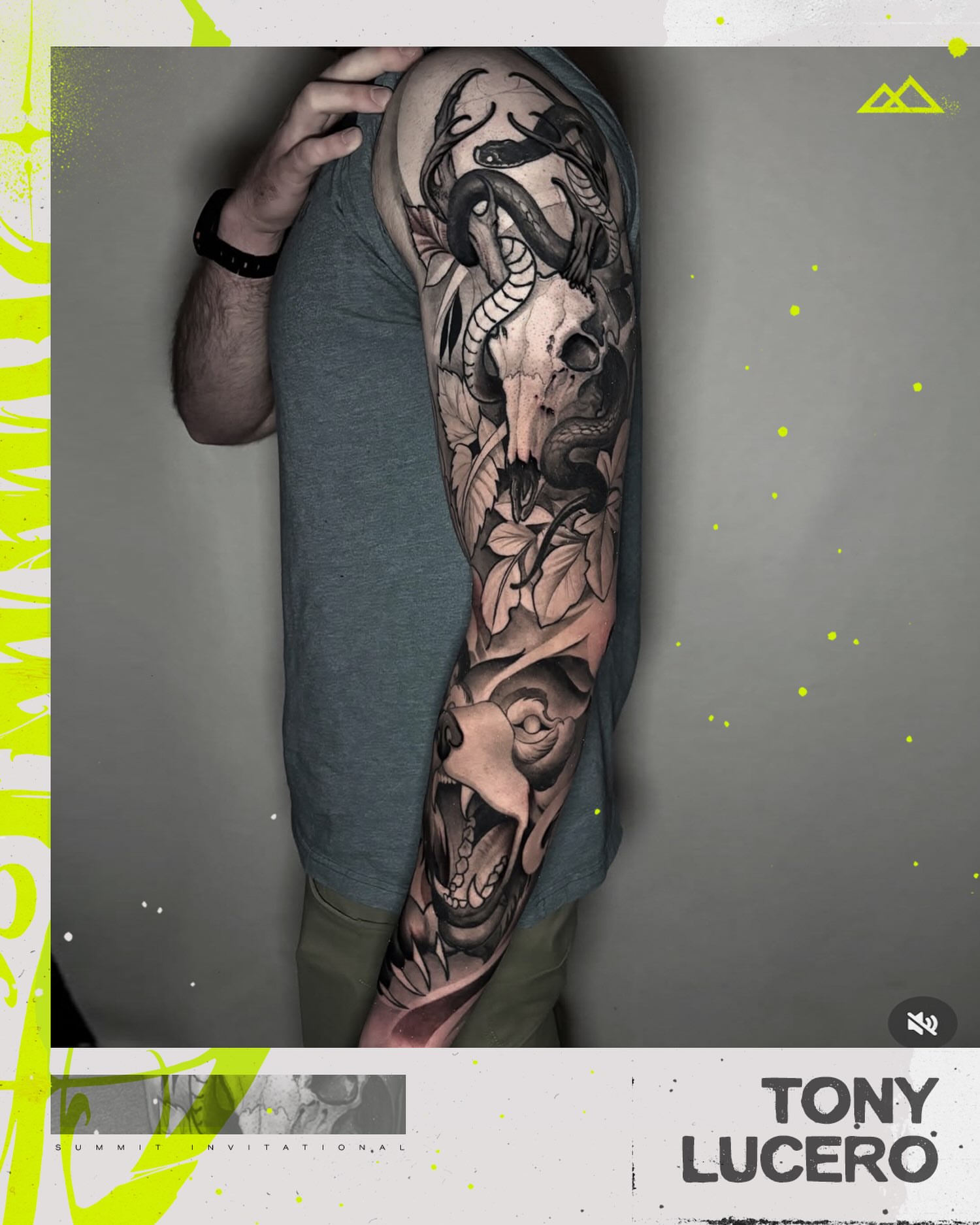 Snake and skull realism tattoo on the forearm by Tony Lucero, Wheat Ridge, Colorado