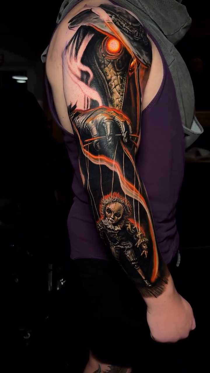 Tattoo by @mattvaught_tattoo — dark_realism, trash_polka