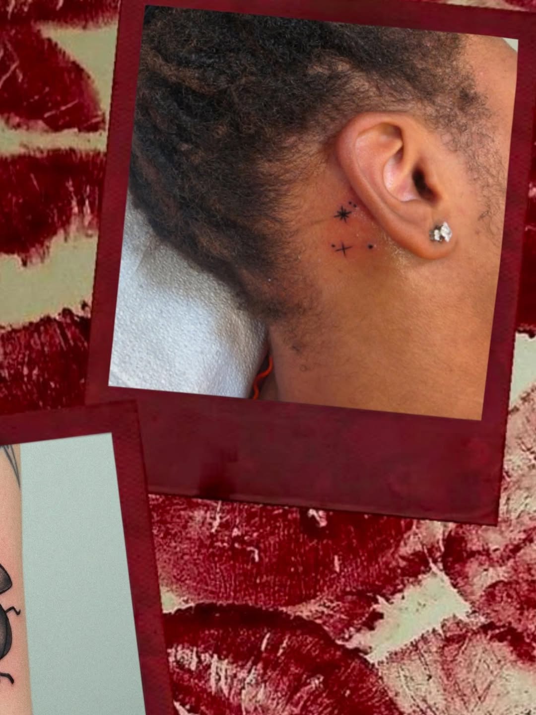 Stars and crosses minimalist tattoo on the neck by Scar