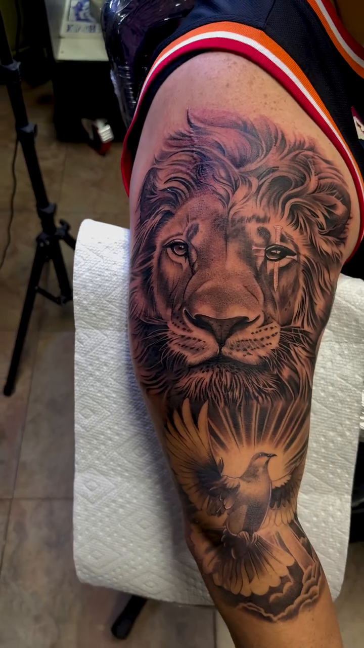 Tattoo by @chris_tattoo87 β realism, black_and_grey
