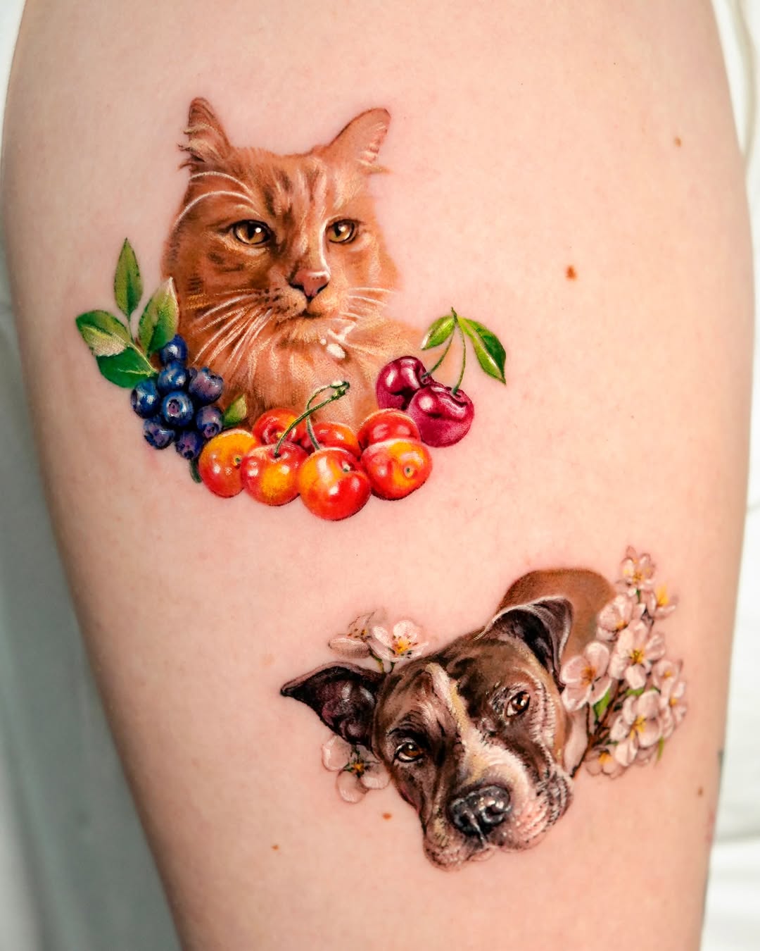 Realism tattoo on the thigh by Tattooist HARRY COLOR