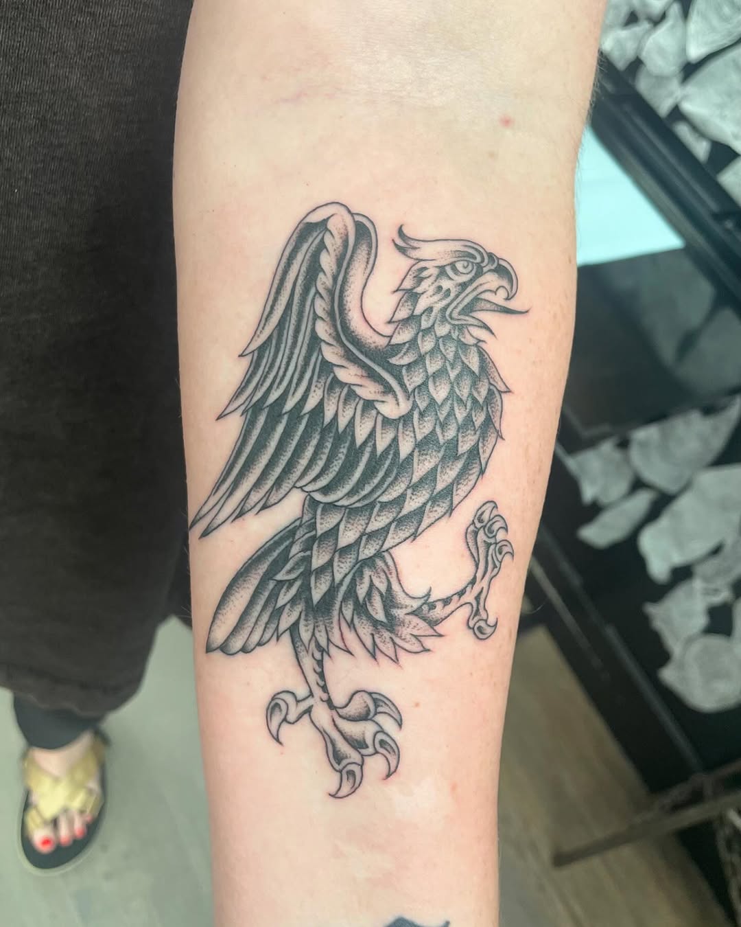 Eagle fine line tattoo on the forearm by Brayden P Tattoo