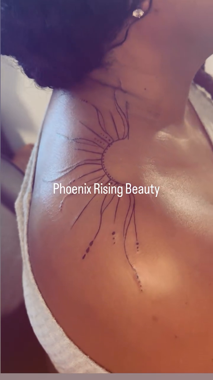 Sunburst tattoo on shoulder tattoo on the shoulder by Meagan, Charlotte, North Carolina