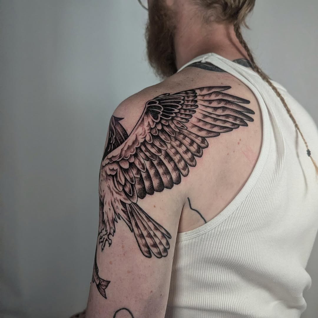 Tattoo by @courtneyy.tattoos — black_and_grey, dotwork