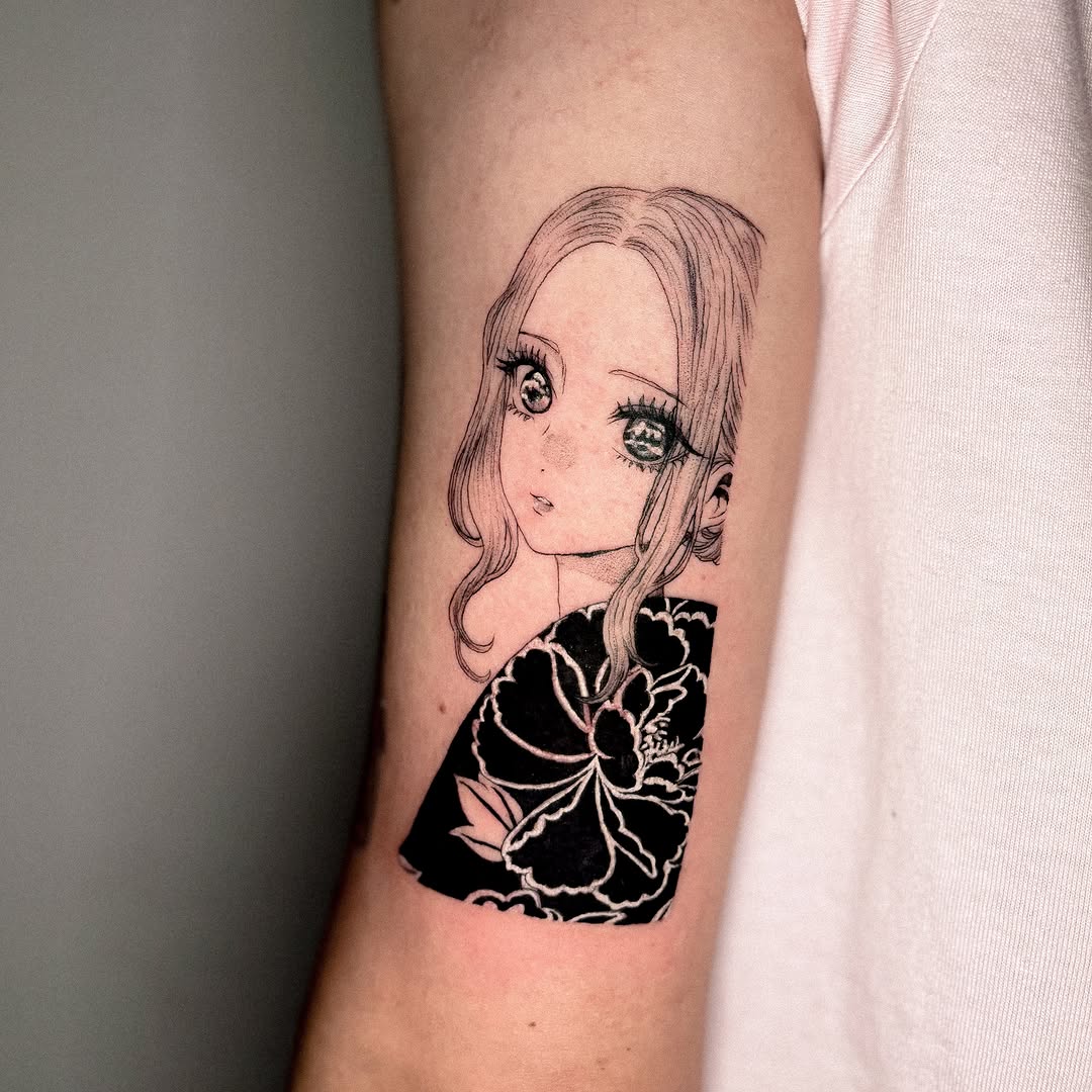 Tattoo by @jojotattooo — anime, blackwork