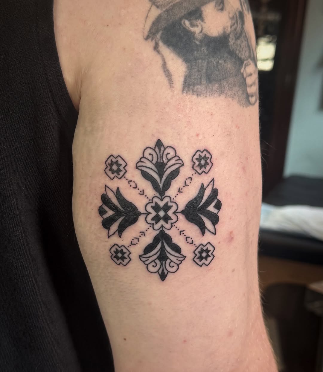 Ornamental floral pattern ornamental tattoo on the forearm by Luna Enriquez⚡️, Portland, Oregon