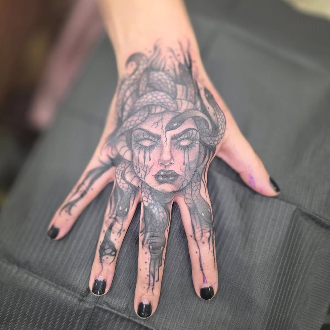 Tattoo by @noposfucktattoos — dark_realism, black_and_grey