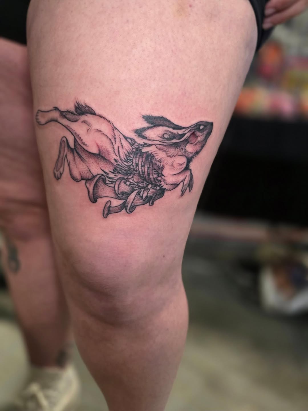 Tattoo by @noposfucktattoos — dark_realism, black_and_grey