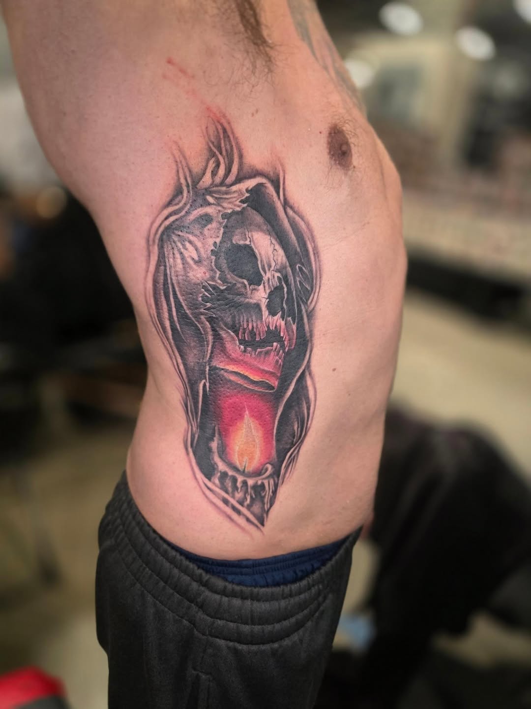 Tattoo by @noposfucktattoos — dark_realism, black_and_grey