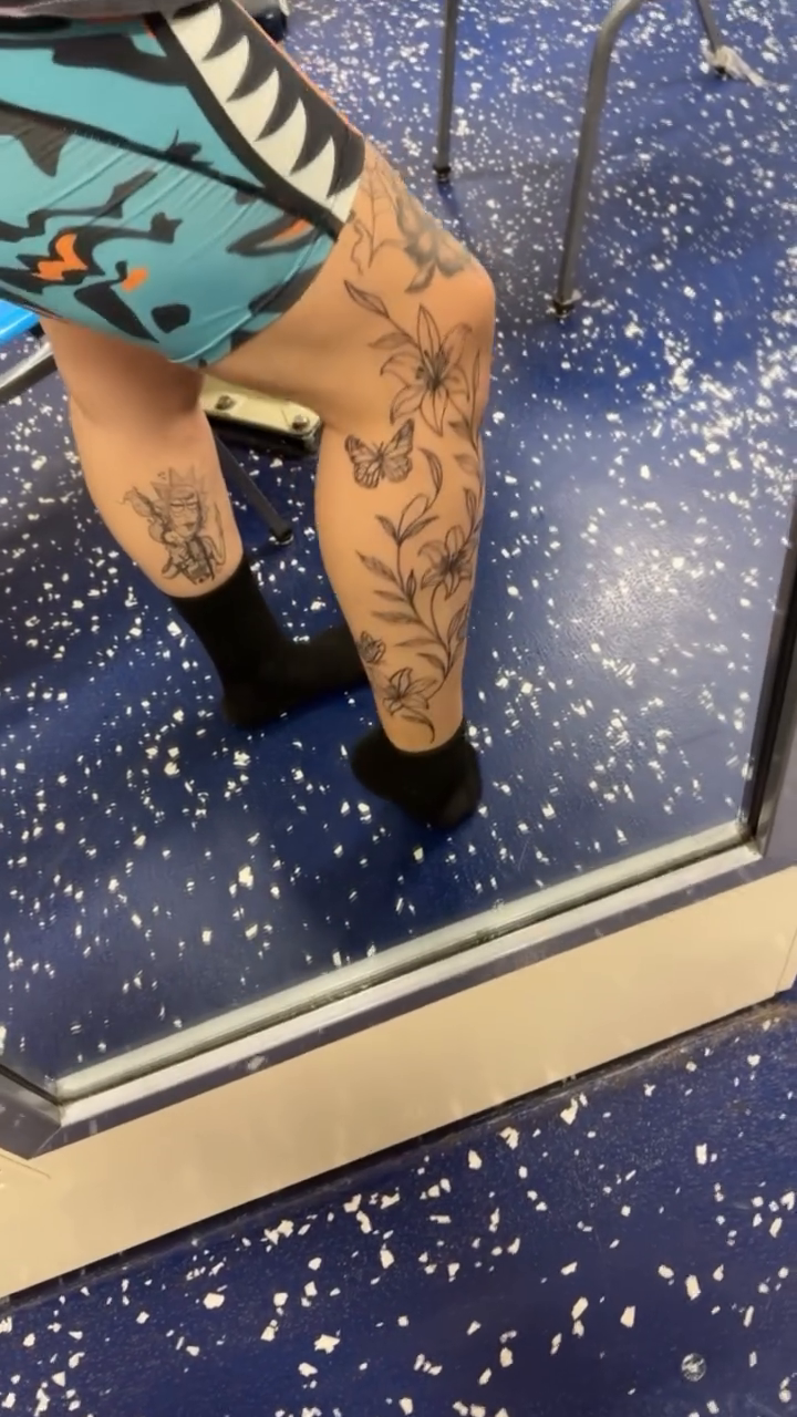 Floral and butterfly leg tattoo fine line tattoo on the thigh by ❤️Jesselli ison ❤️
