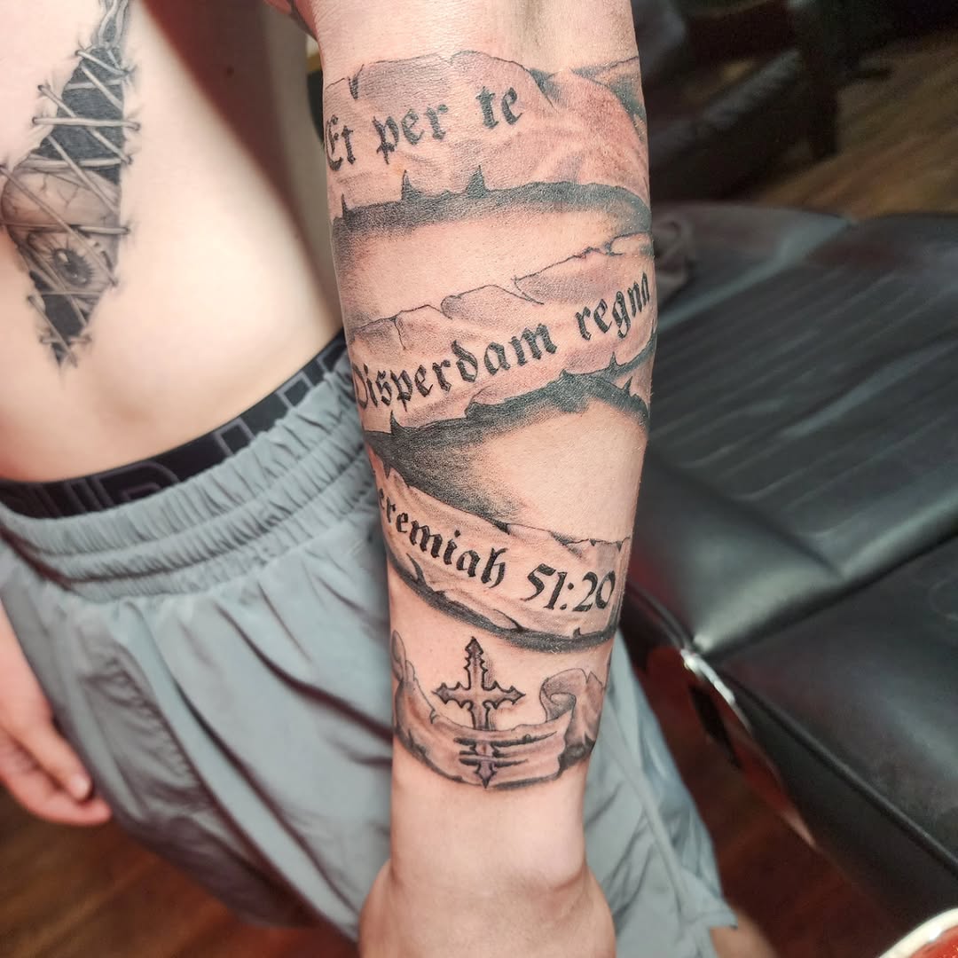 Tattoo by @j.garcia_tattooz — lettering_script, black_and_grey