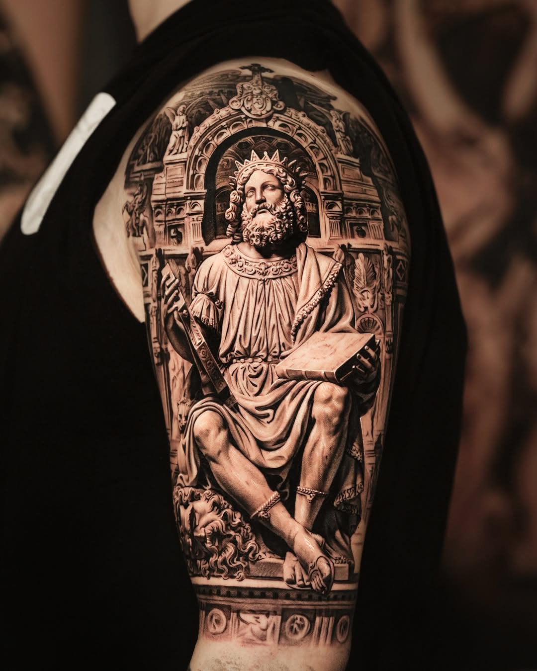 Realism tattoo on the shoulder by Gody