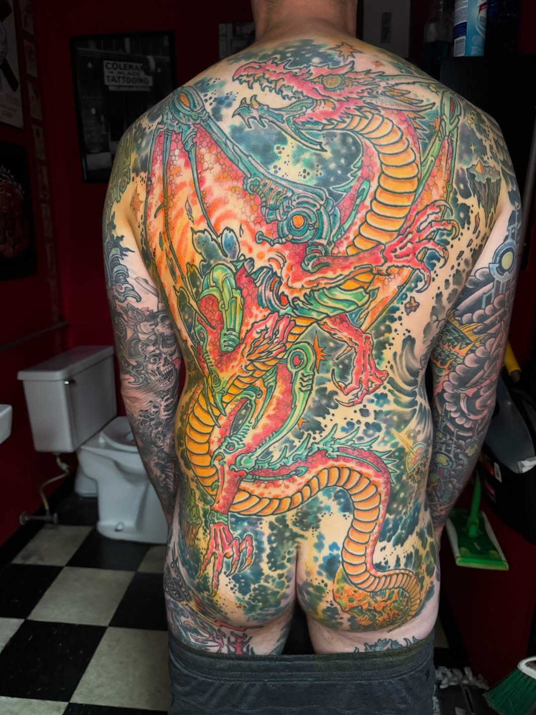Dragon back piece Japanese tattoo on the back by Tim Lehi, Oakland, California