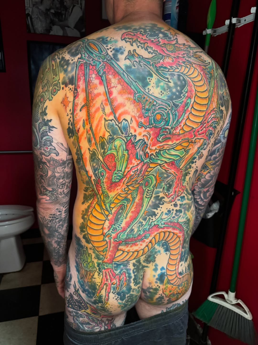 Dragon Japanese tattoo on the back by Tim Lehi, Oakland, California