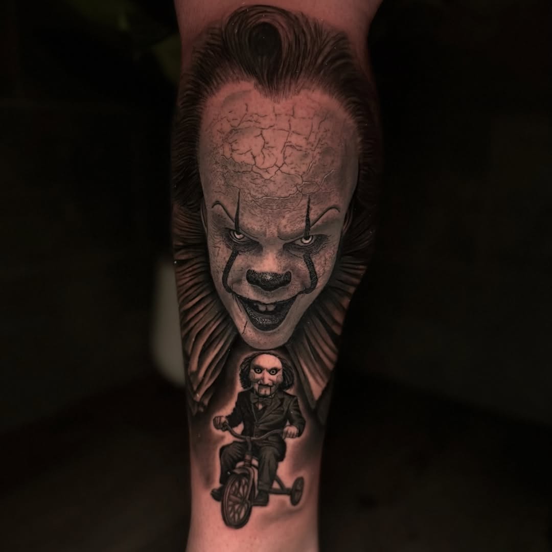Pennywise and Billy the Puppet realism tattoo on the forearm by Tay 🥀