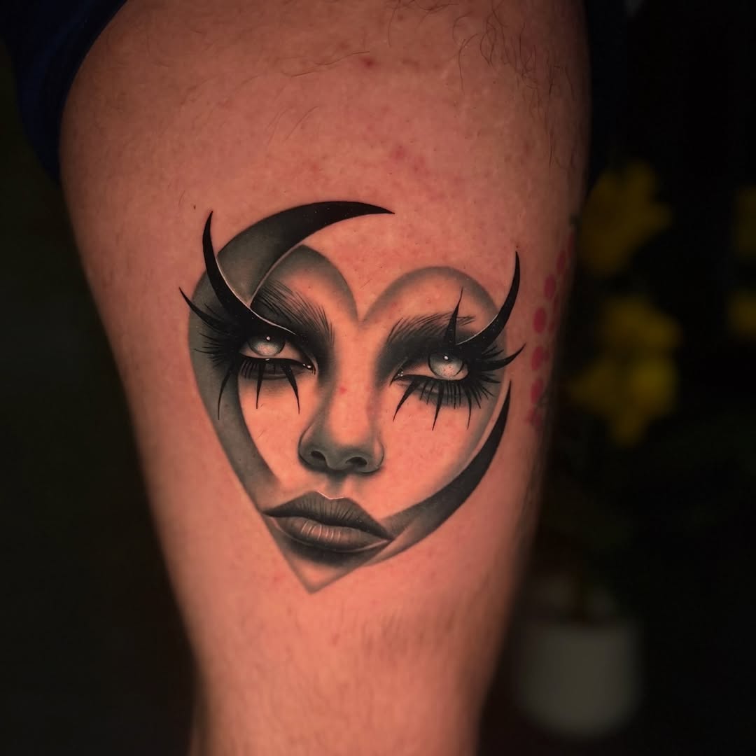 Gothic heart face realism tattoo on the forearm by Tay 🥀