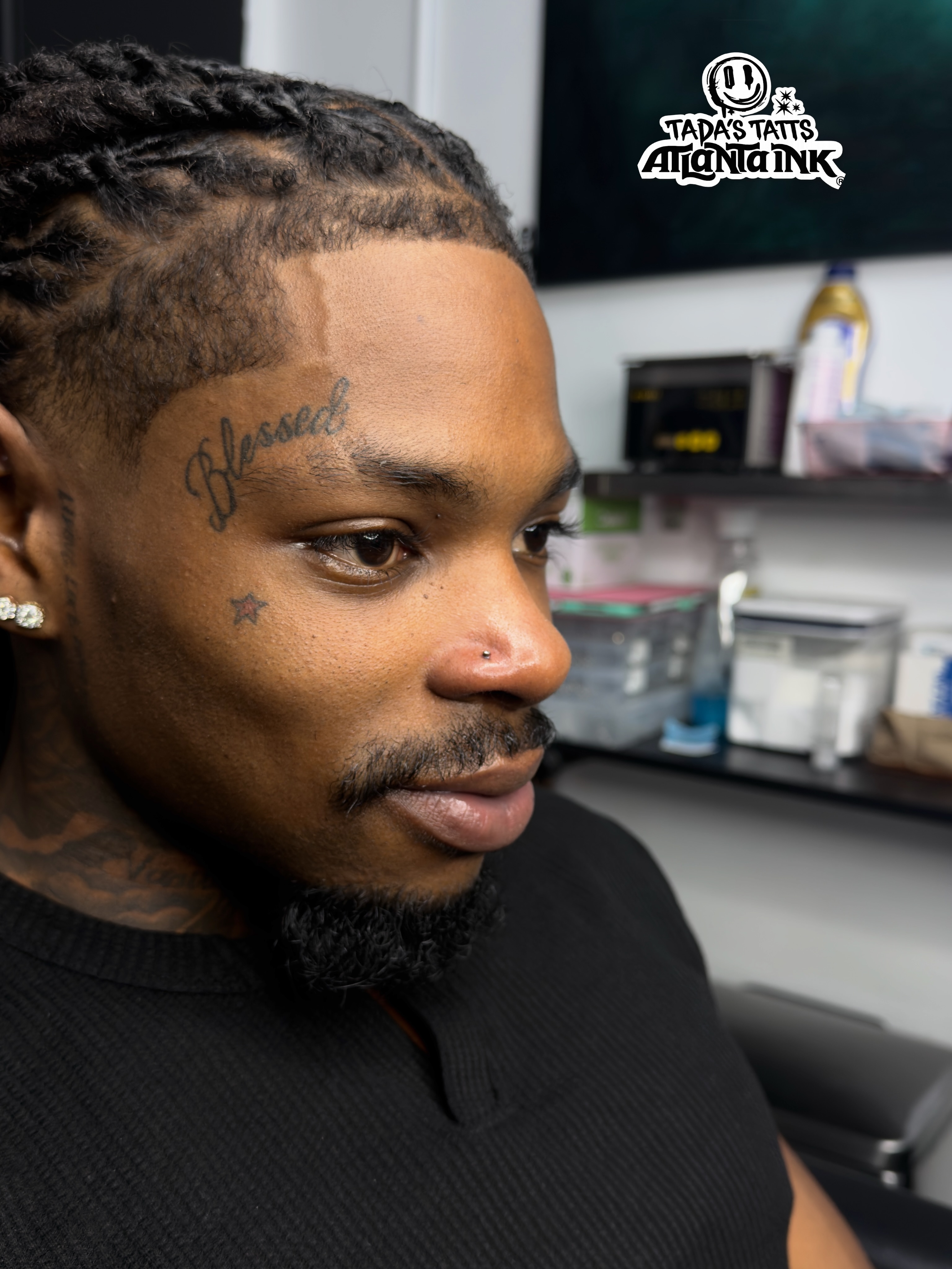 Eyebrow black and grey tattoo on the head by thee Magician🧞♀️, Atlanta, Georgia