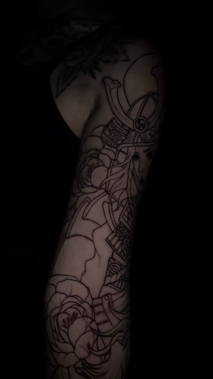 Samurai warrior sleeve Japanese tattoo on the upper arm by bev