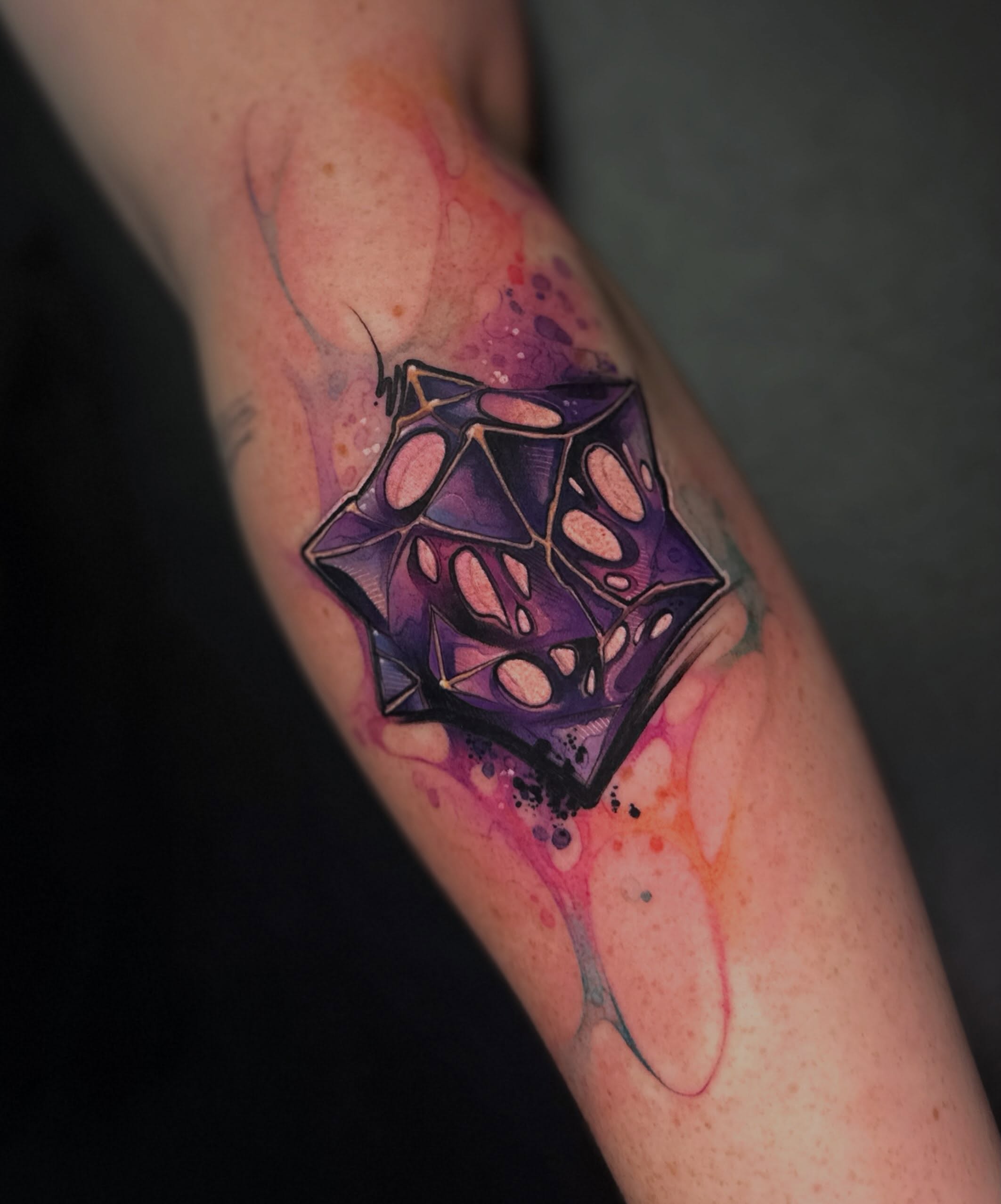 Geometric dice geometric tattoo on the forearm by Mattison Fire 🔥Tallahassee Tattoo Artist