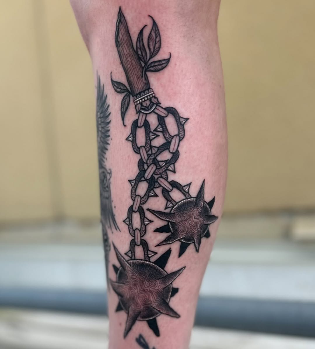 Flail weapon cyber sigilism tattoo on the forearm by ๐ Michelle ๐