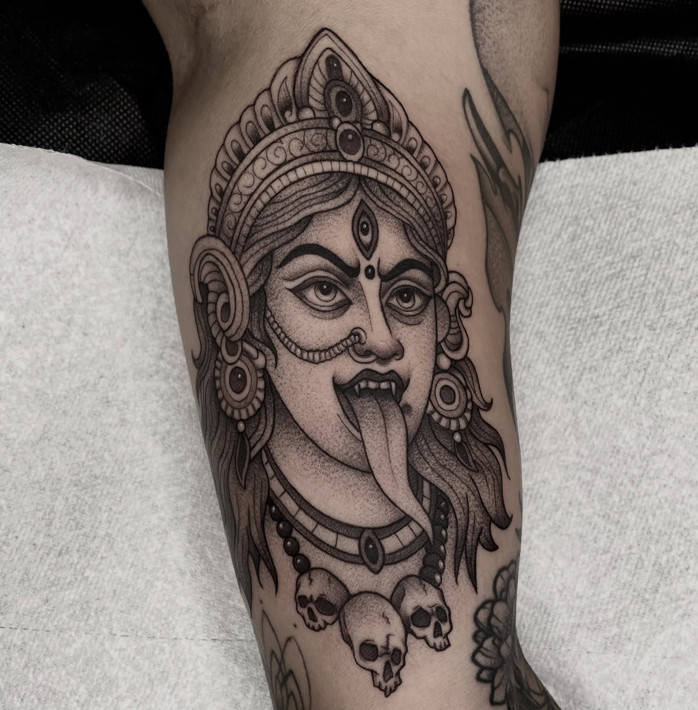 Demoness dotwork tattoo on the forearm by Ducky