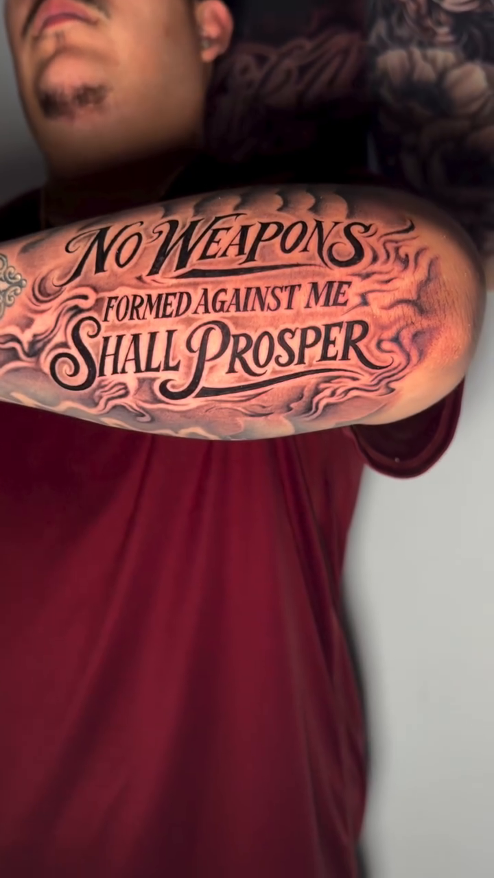 Bible verse lettering script tattoo by professional tattoo artist