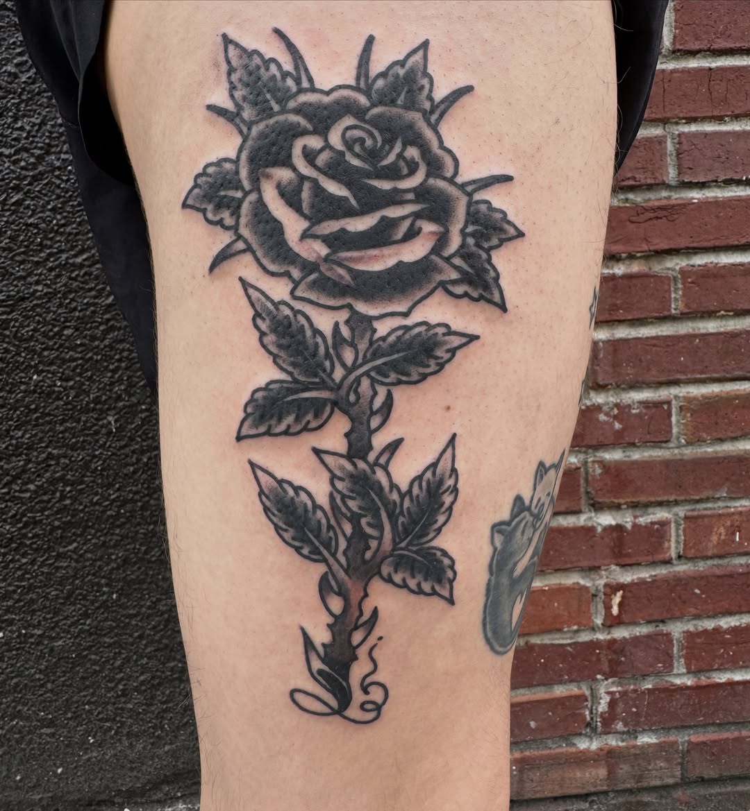 Tattoo by @thepinkmanther — american_traditional, black_and_grey