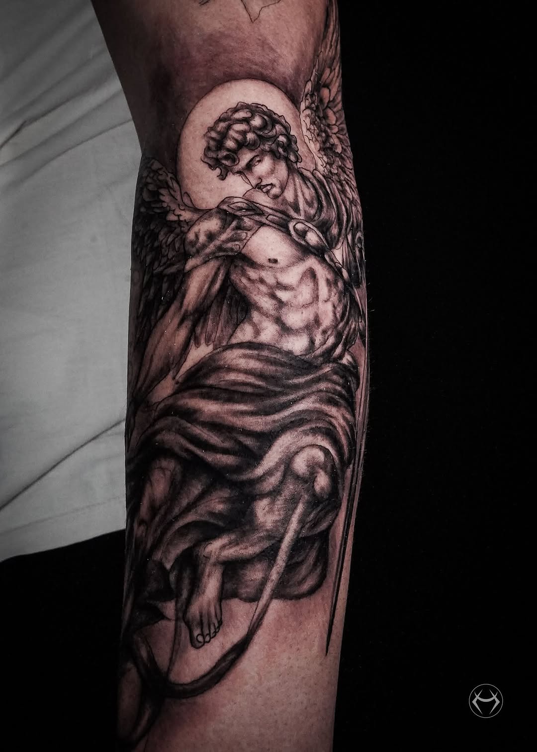 Angelic figure realism tattoo on the forearm by Mali Sarsılmaz, Nicosia, Cyprus