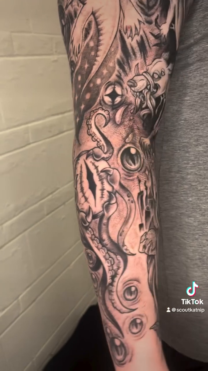 Tattoo by @katbogartink — black_and_grey, dark_realism