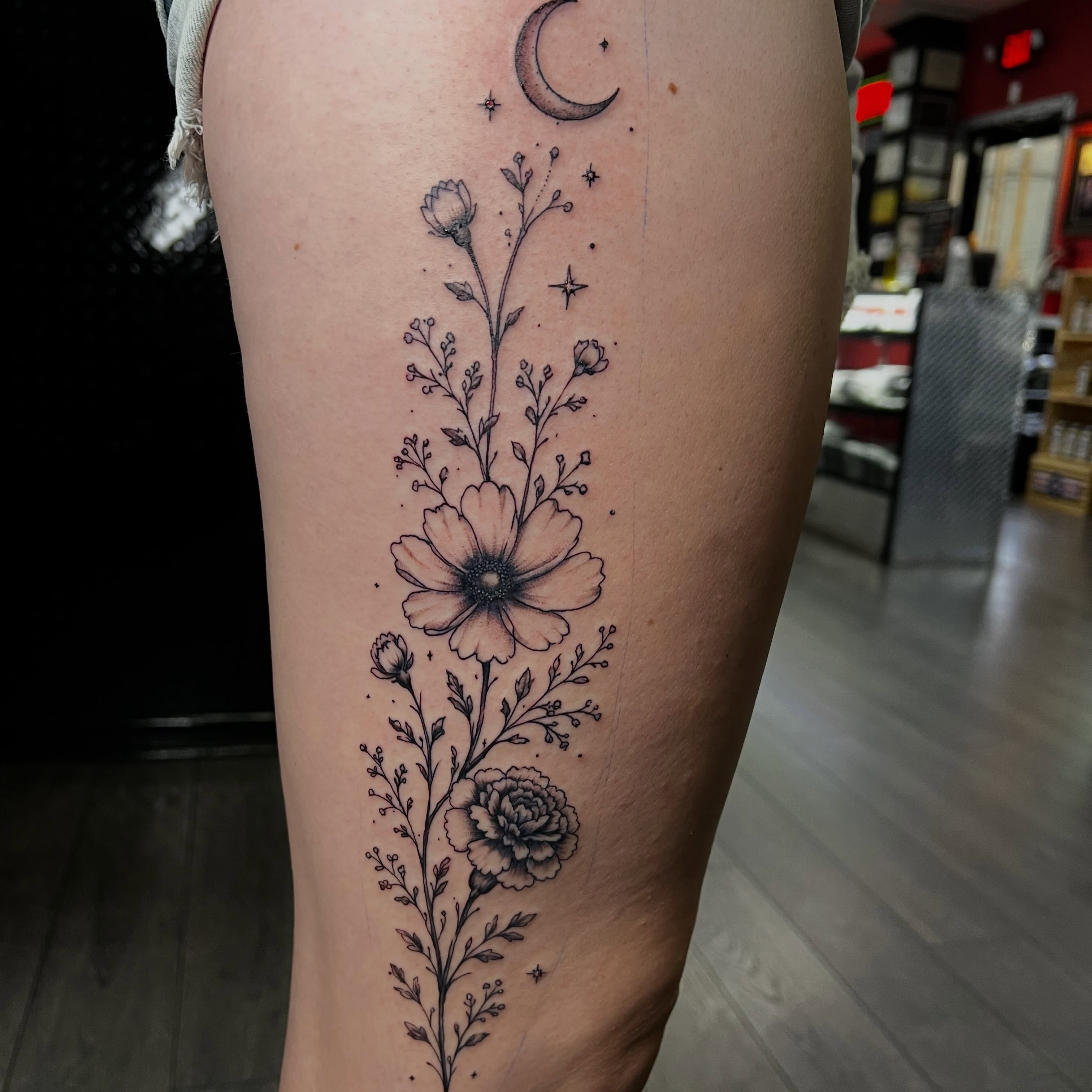 Tattoo by @chaos_glitch21 — black_and_grey, fine_line