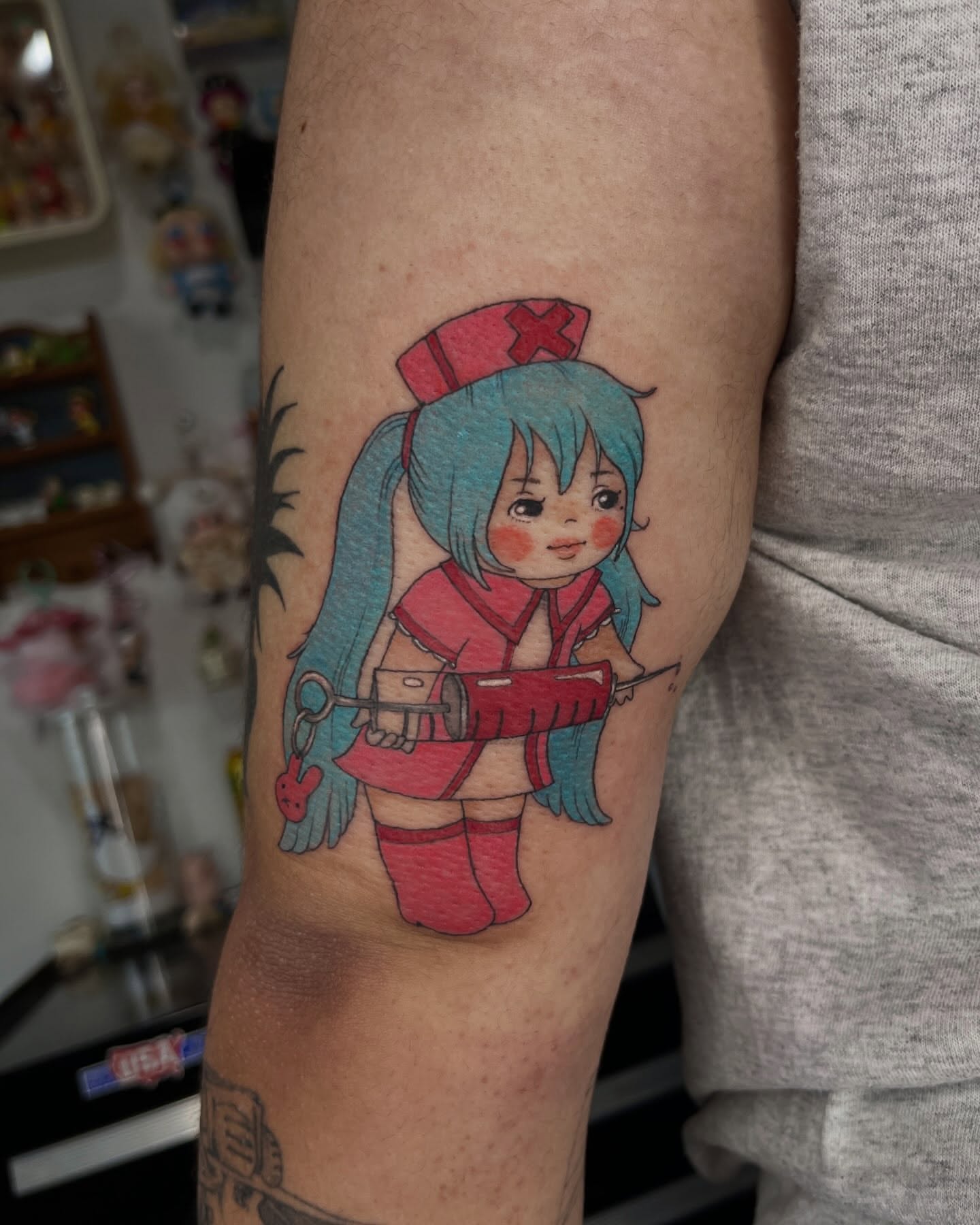 Tattoo by @capricornpokes — anime, dotwork