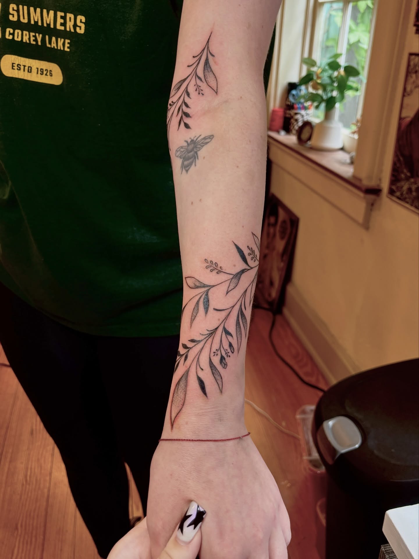 Botanical branch black and grey tattoo on the forearm by V ☆ Cincinnati Tattoo Artist